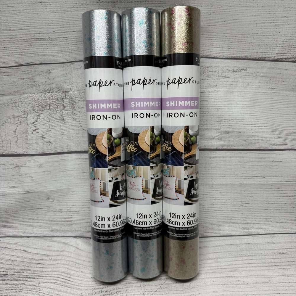 3 Rolls The Paper Studio Shimmer Iron-On Vinyl 12"x24"New (For Cricut) Blue Pink